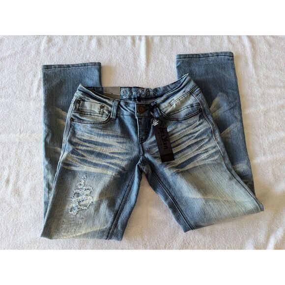 NWT Yam Yam straight leg distressed white washed denim jeans Sz 4 - Picture 10 of 10